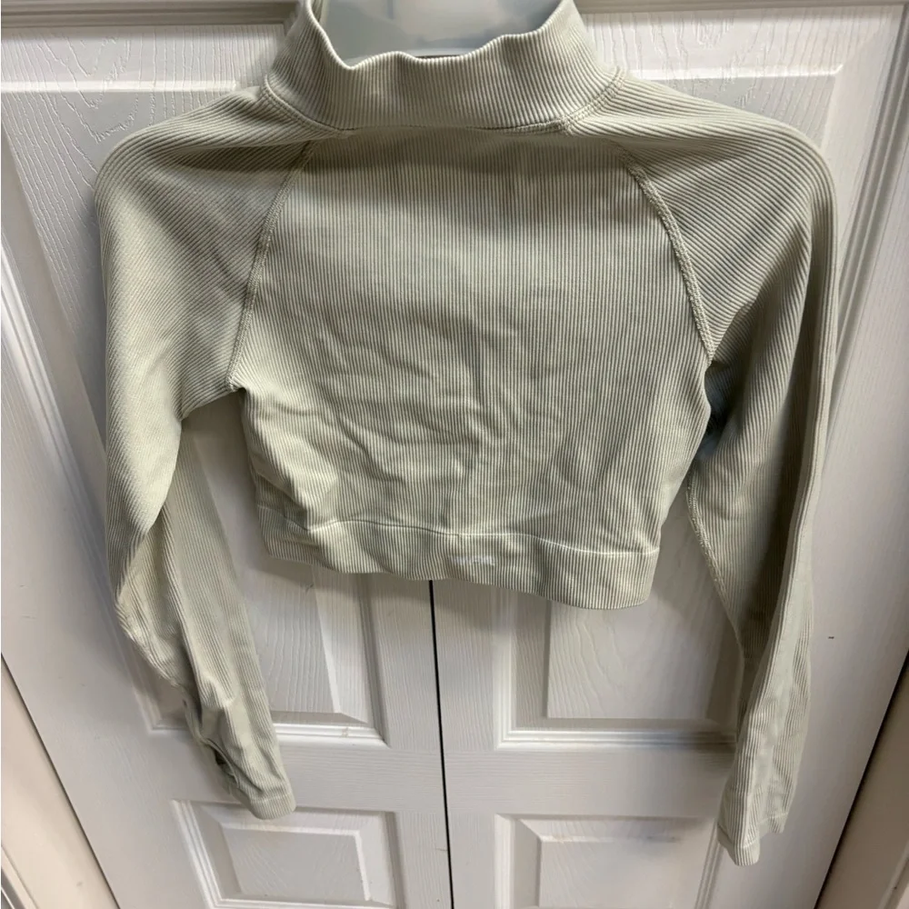 White Fox Cropped Half-Zip Pullover in Light Sage - Picture 2 of 6